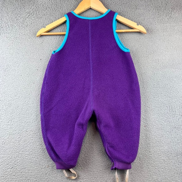 Vintage Patagonia Fleece One Piece Baby Bibs Overalls Blue Purple 2T Made In USA - Picture 2 of 11